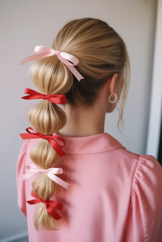 Bubble Ponytail with Ribbon Accents