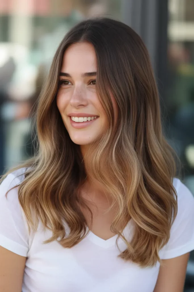 California Brunette with Golden Balayage Ends