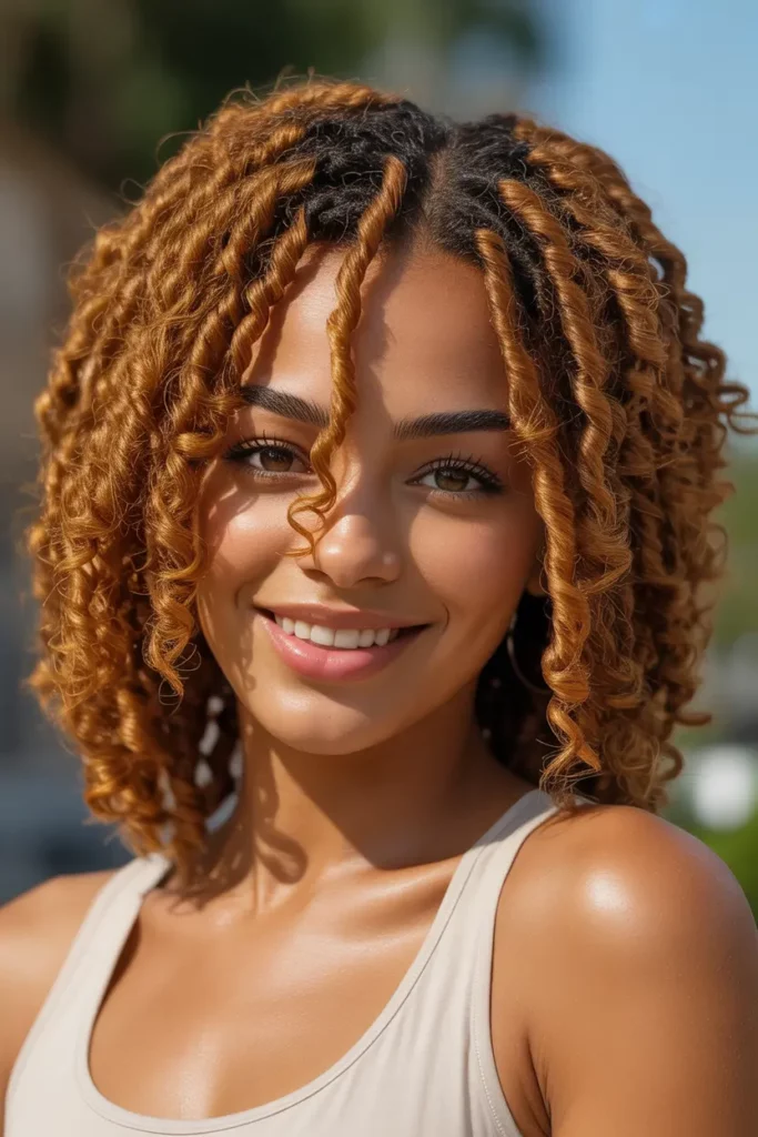 Caramel Honey Locs with Spiral Ends