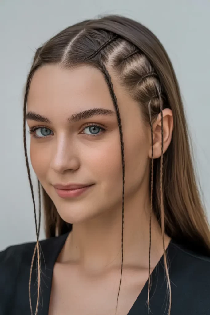 Center Part Baby Braids With Sleek Hair