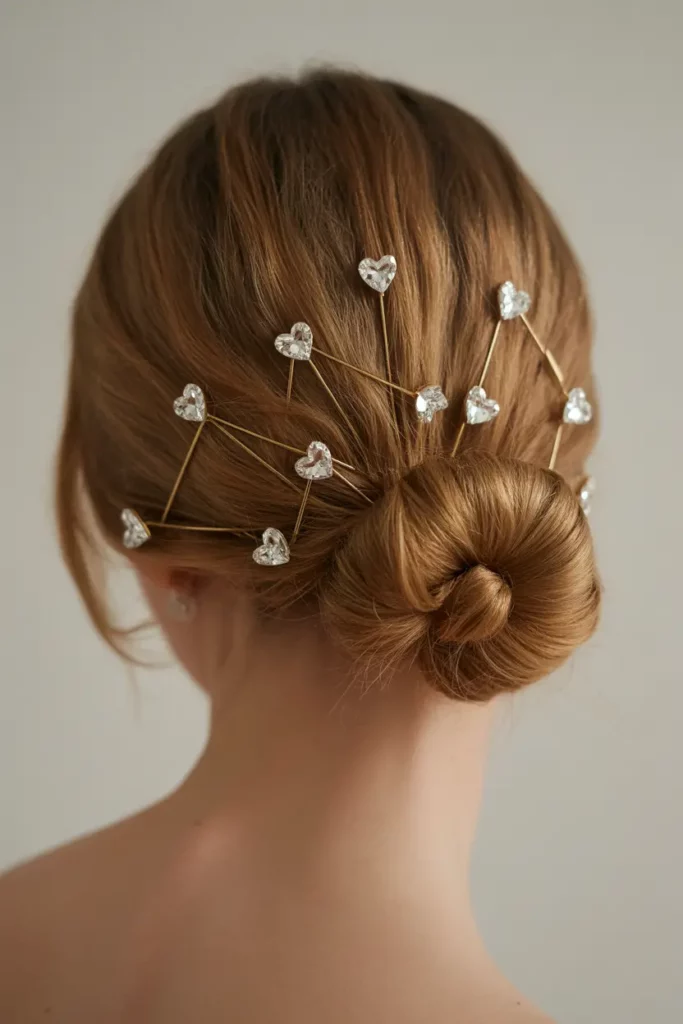 Chignon with Crystal Heart Pins