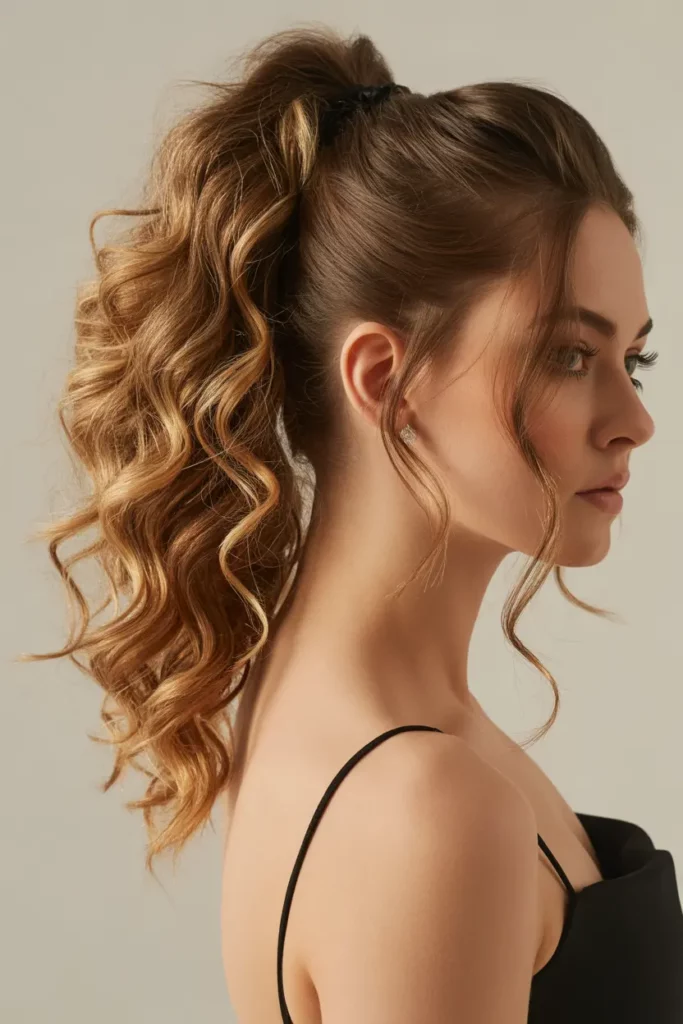Curly Ponytail with Side Part