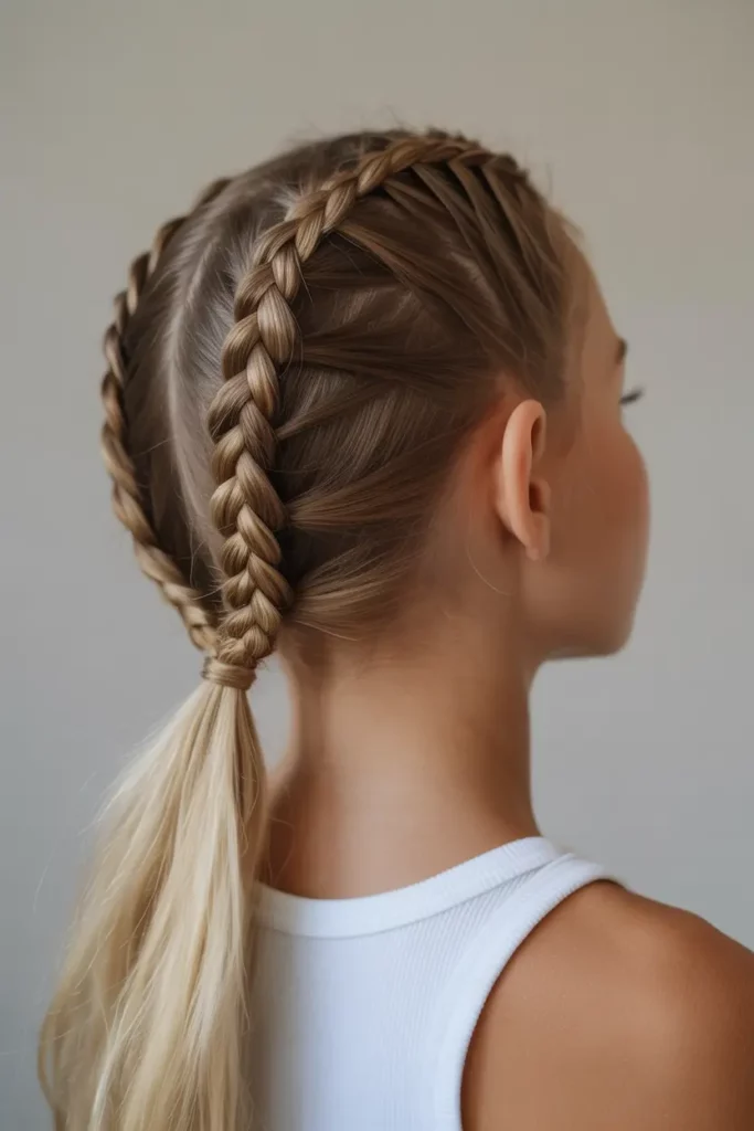 Double Baby Braids With Low Ponytail