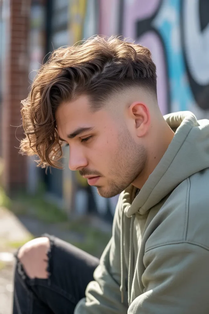 Drop Fade Mullet with Wavy Layers