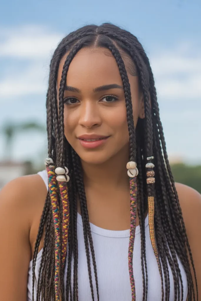 Fulani Braids with Colorful Thread Wraps