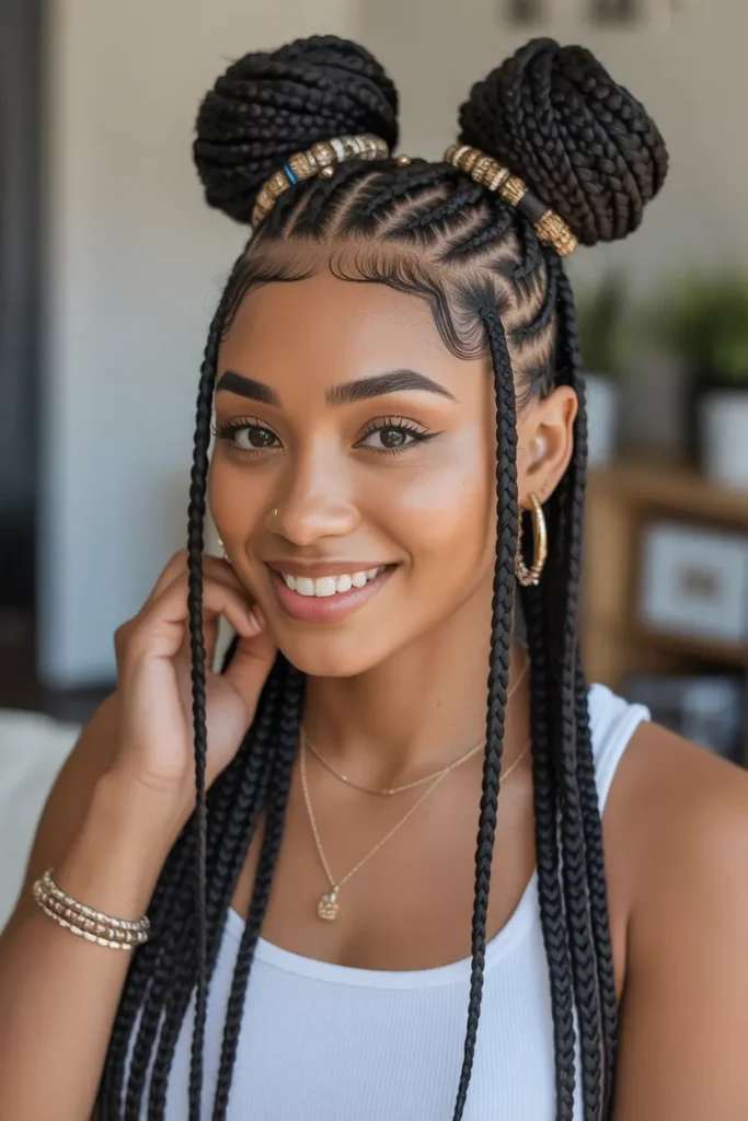 Fulani Braids with Double Bun Updo