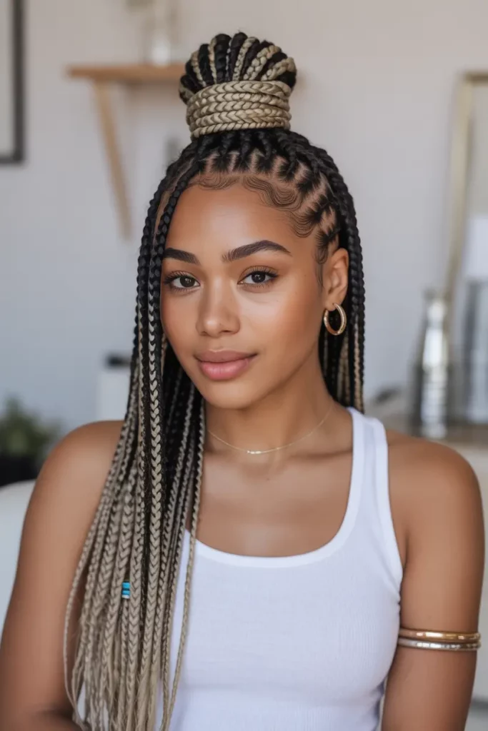 Fulani Braids with Half-Up Half-Down Style
