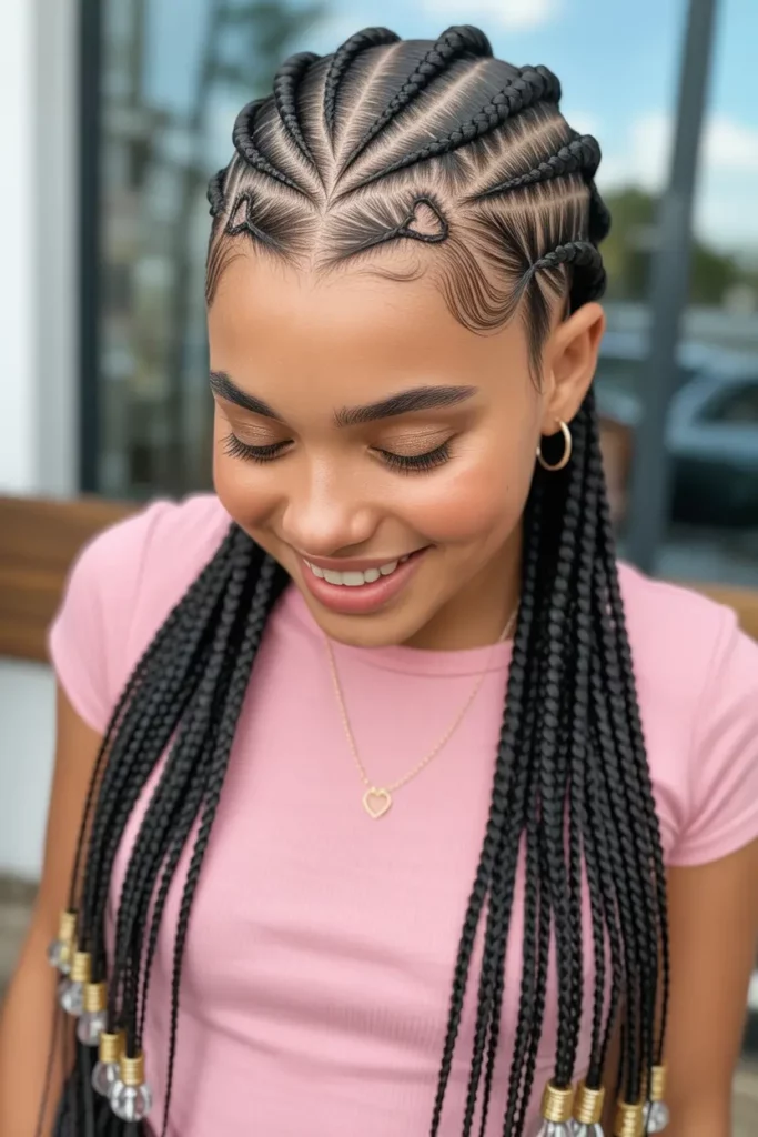 Fulani Braids with Heart-Shaped Cornrows