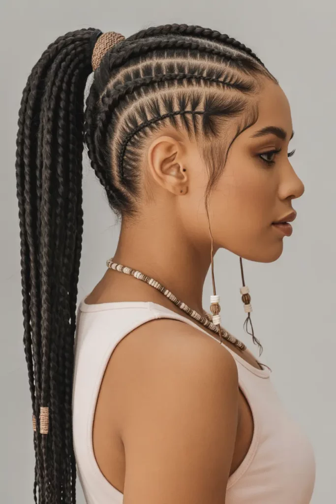 Fulani Braids with Side Cornrow and Ponytail