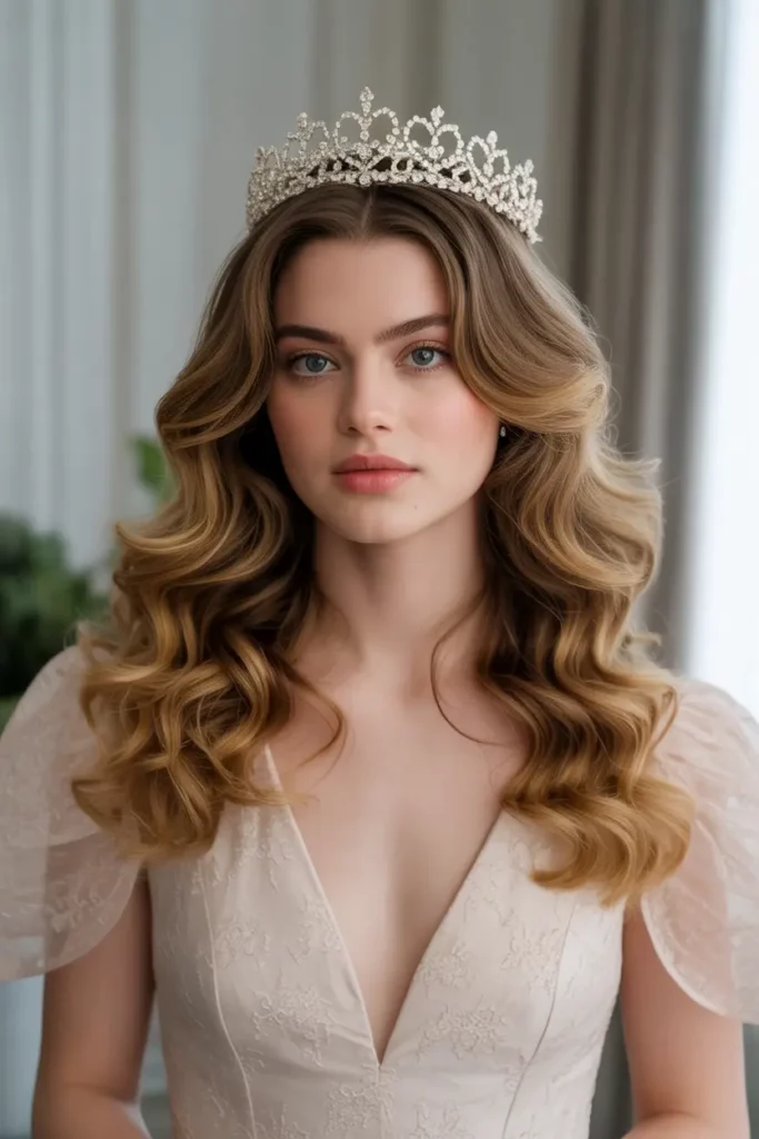 Glamorous Waves with a Sparkling Tiara
