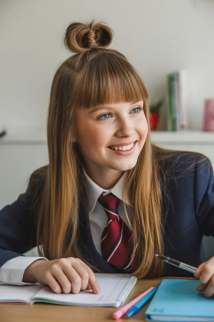 Half-Up Bun With Straight Hair