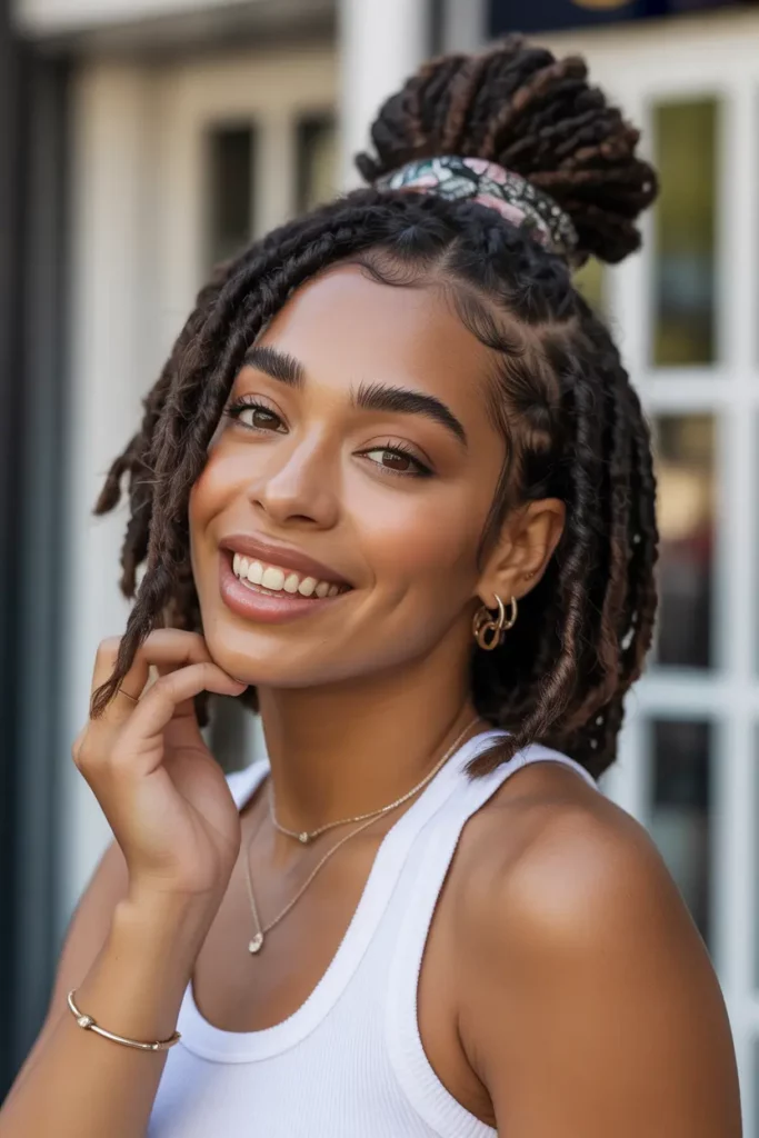 Half-Up Short Loc Bun