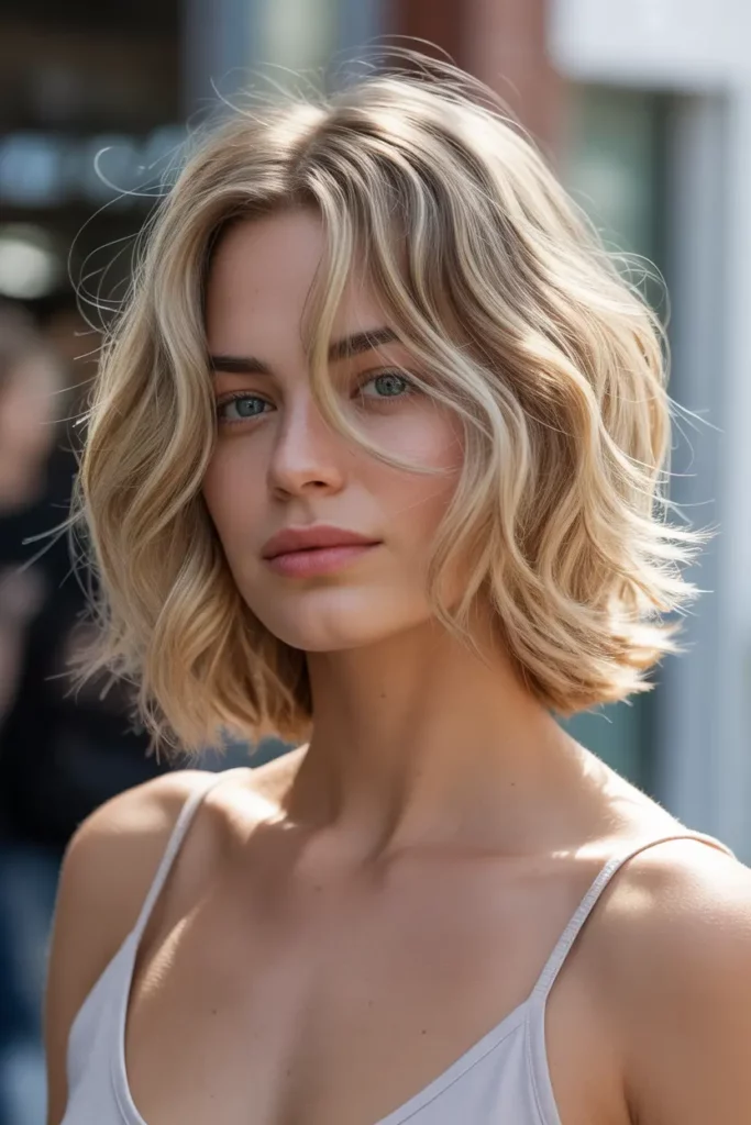 Layered Blonde Shaggy Lob