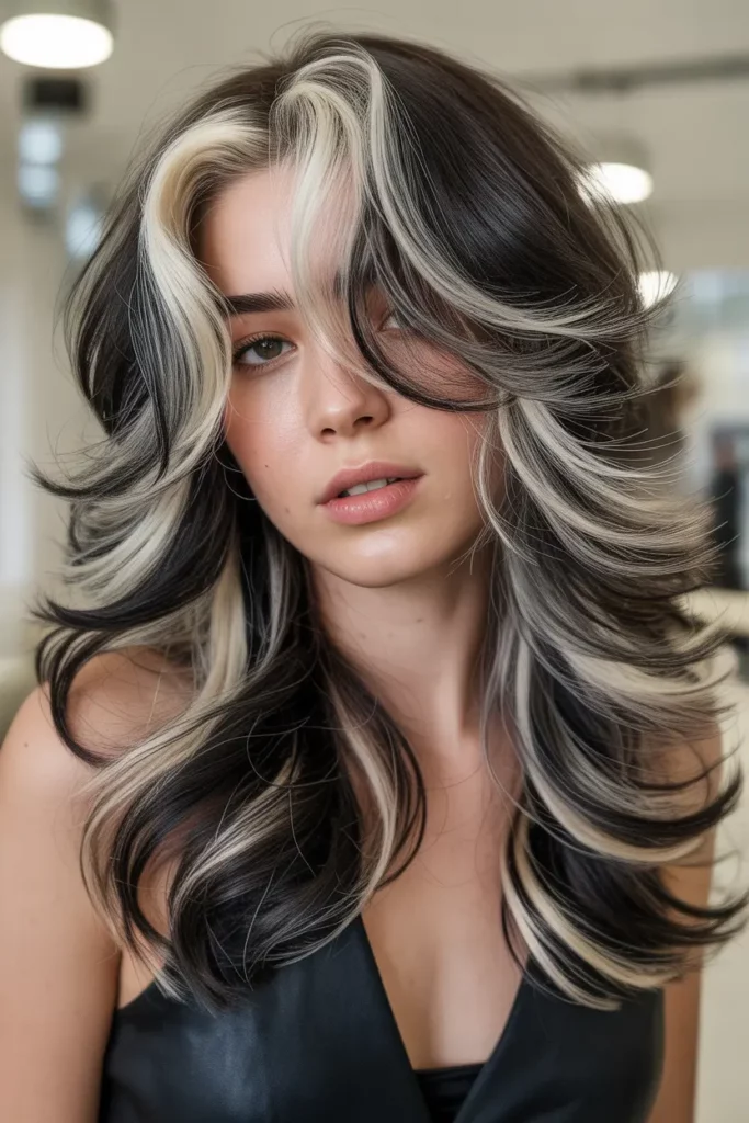 Long Layered Y2K Skunk Hair