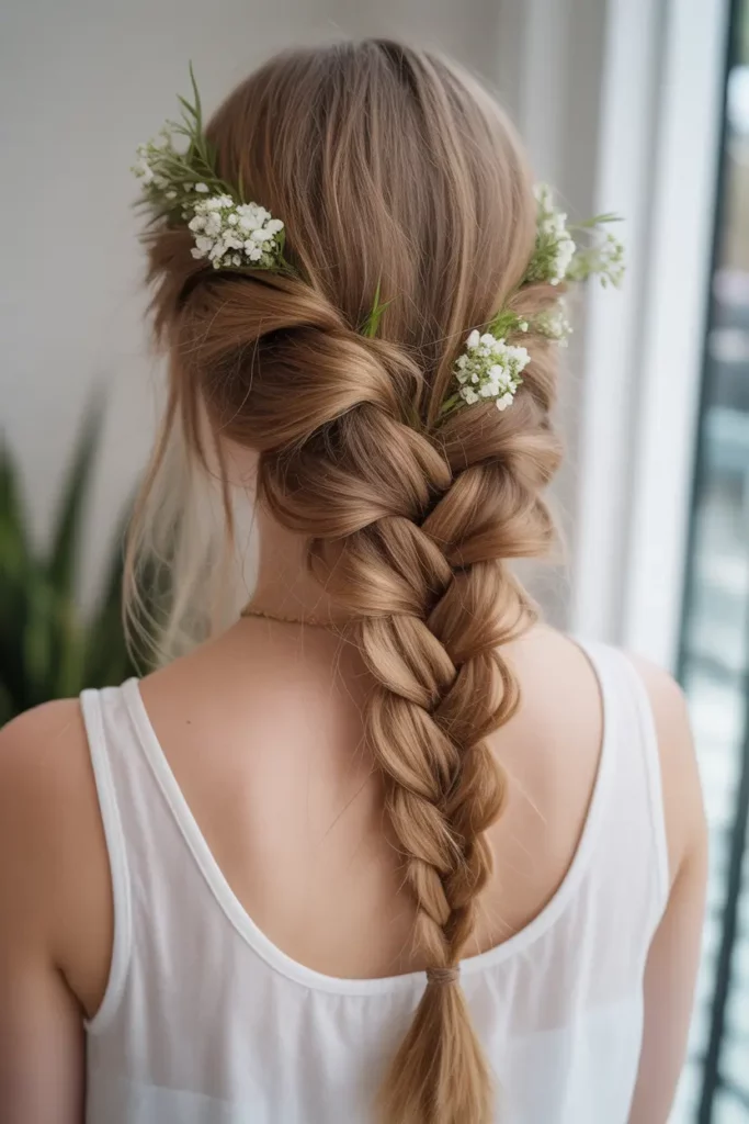 Loose Boho Braid with Flowers