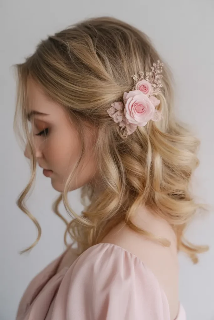 Loose Curls with a Floral Clip