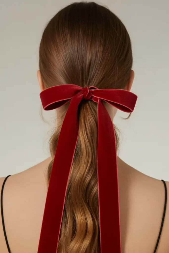Low Ponytail with a Velvet Ribbon