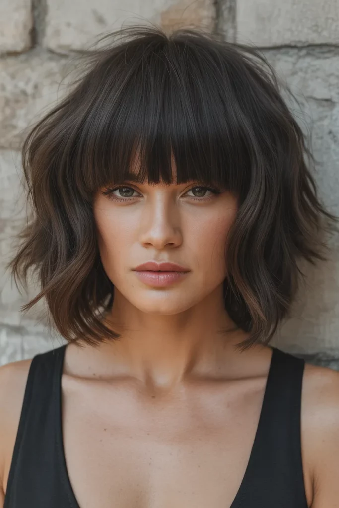 Medium Shag with Blunt Bangs