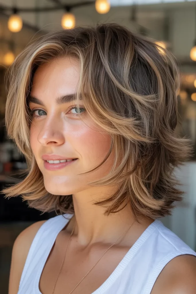Medium Shag with Layered Balayage