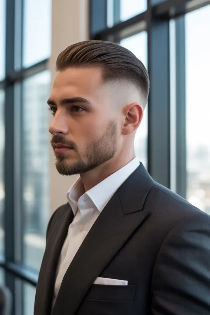 Mid Fade Mullet with Slicked-Back Top