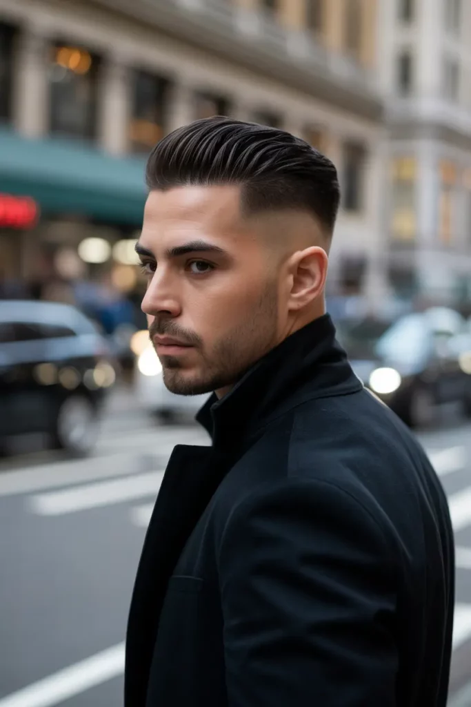 Mid Fade Undercut with Slicked Back Hair