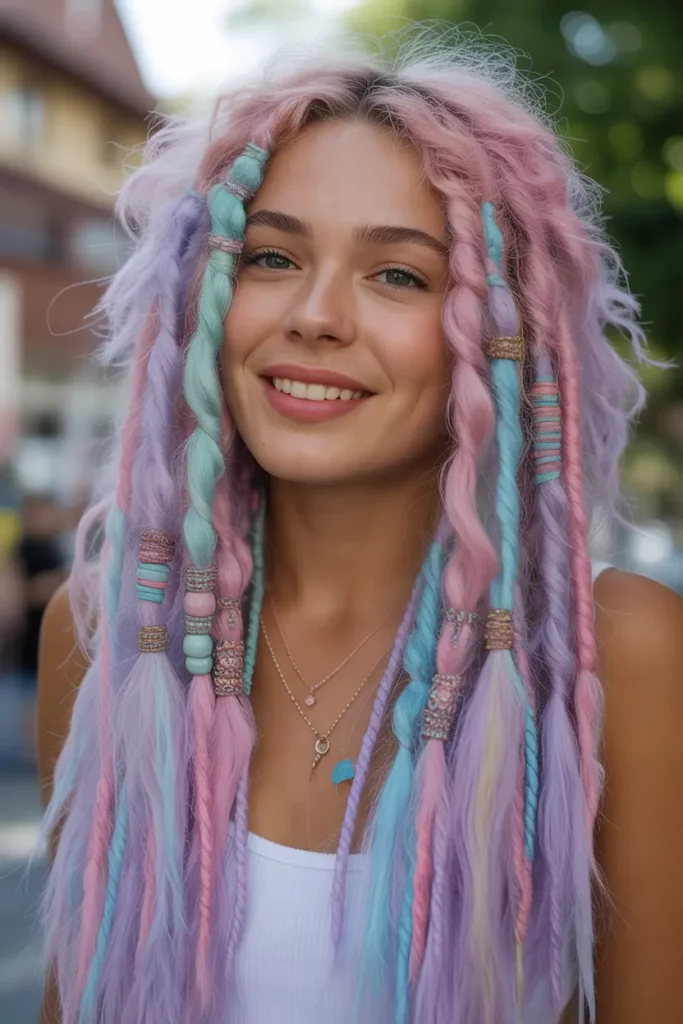 Pastel Rainbow Locs with Boho Accessories