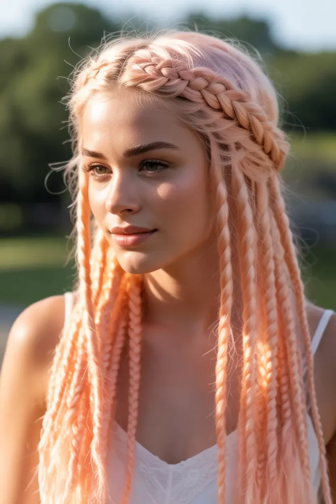 Peach-Toned Locs in Braided Crown