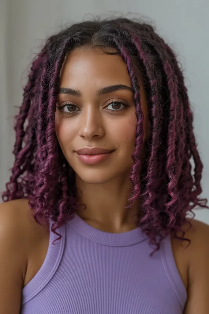 Purple-Tinted Locs with Loose Curls at Ends