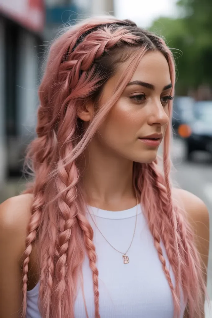 Rose Gold Locs in Loose Side Braid