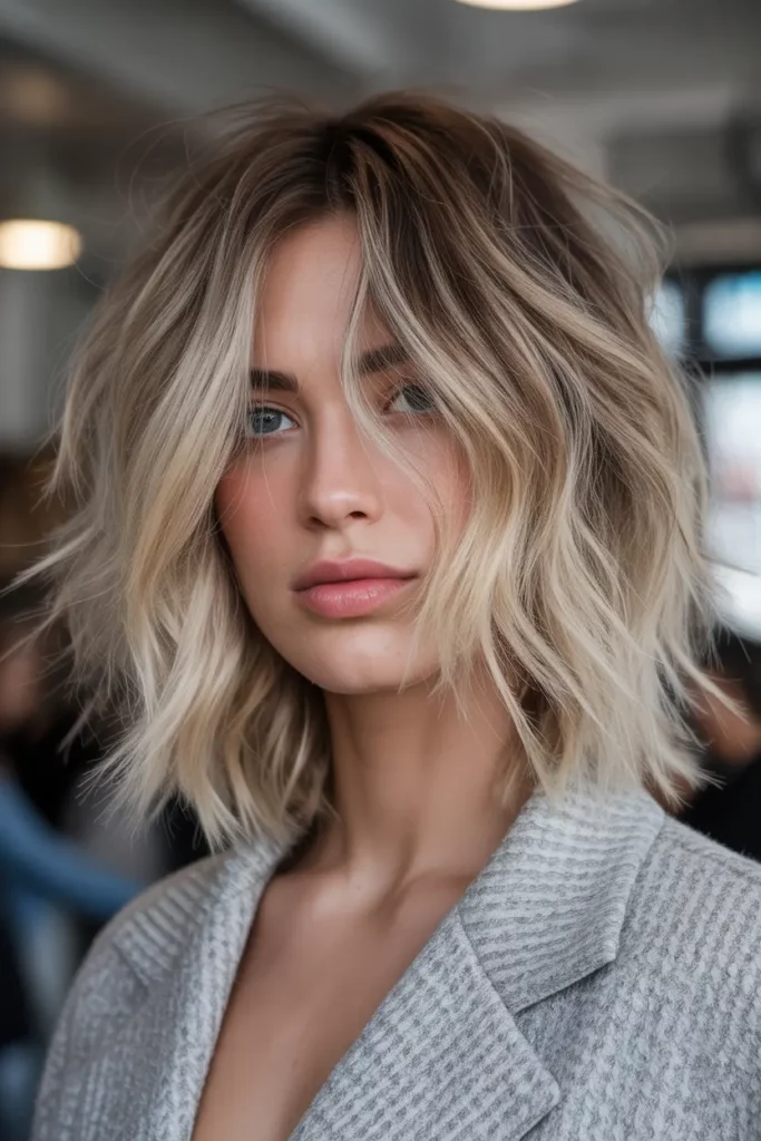Shaggy Lob with Ash Blonde Highlights