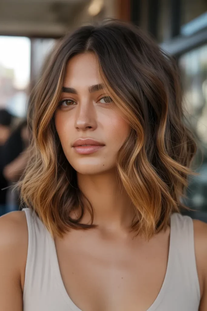 Shaggy Lob with Caramel Balayage