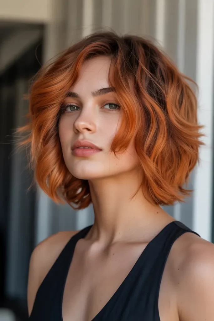 Shaggy Lob with Copper Tones