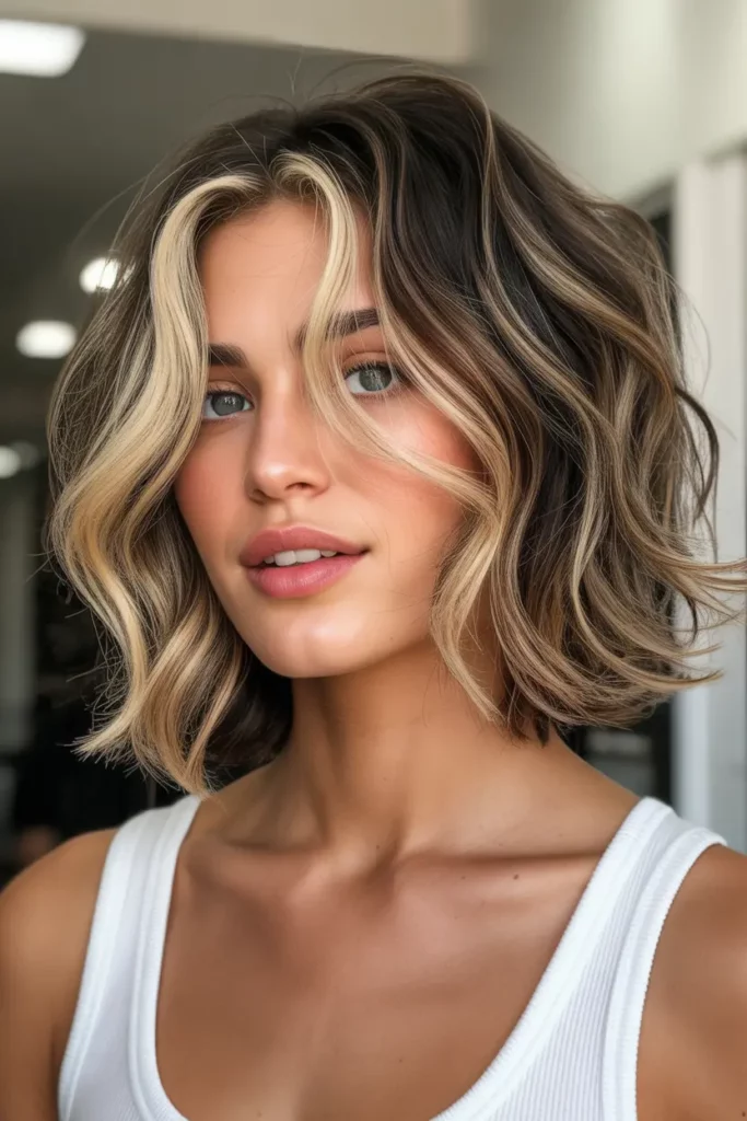 Shaggy Lob with Face-Framing Highlights