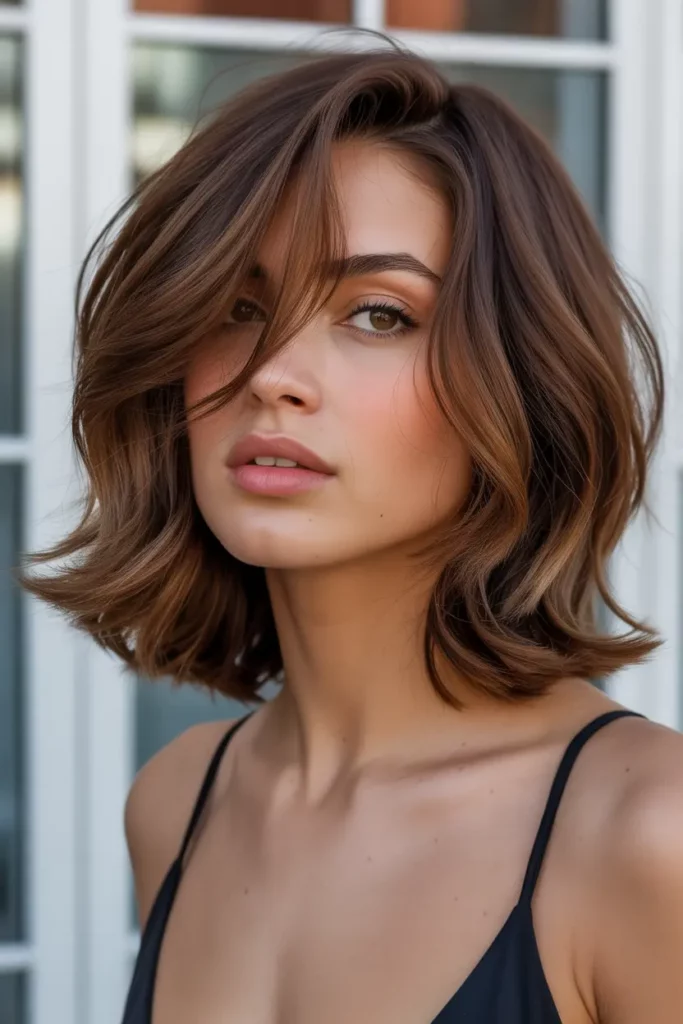 Shaggy Lob with Side Part