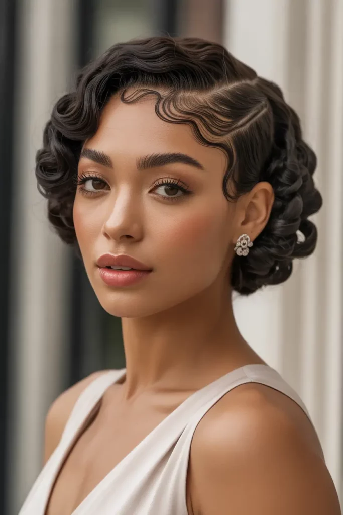 Short Locs Styled into Finger Waves