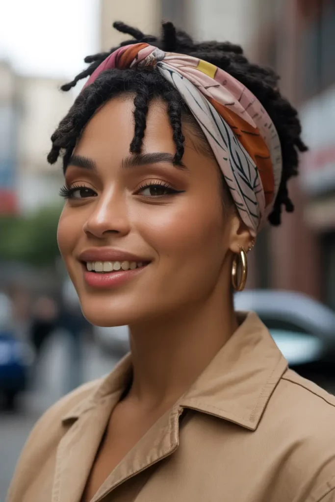 Short Locs Styled with Headwrap