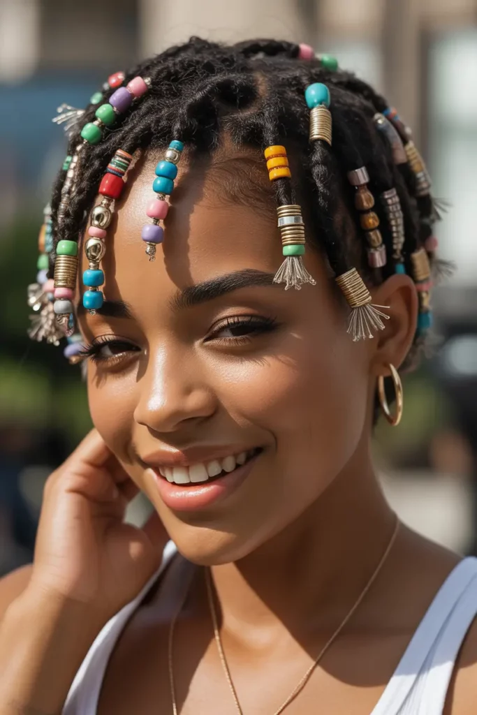 Short Locs with Beads and Accessories