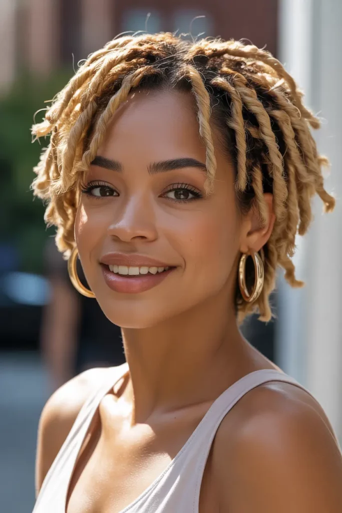 Short Locs with Blonde Highlights