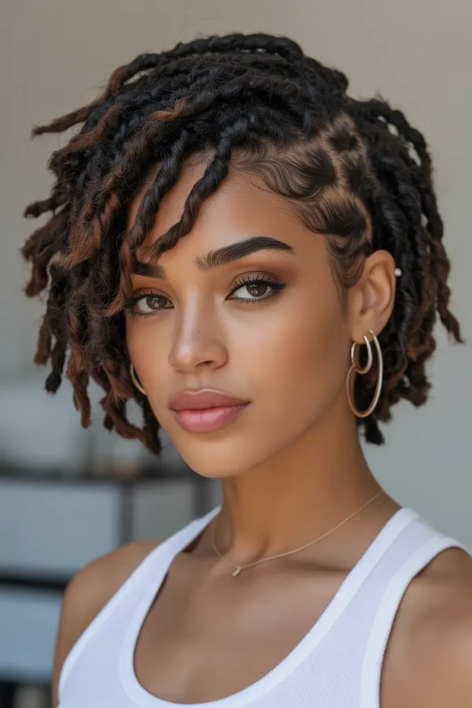 Short Locs with Side Swept Style