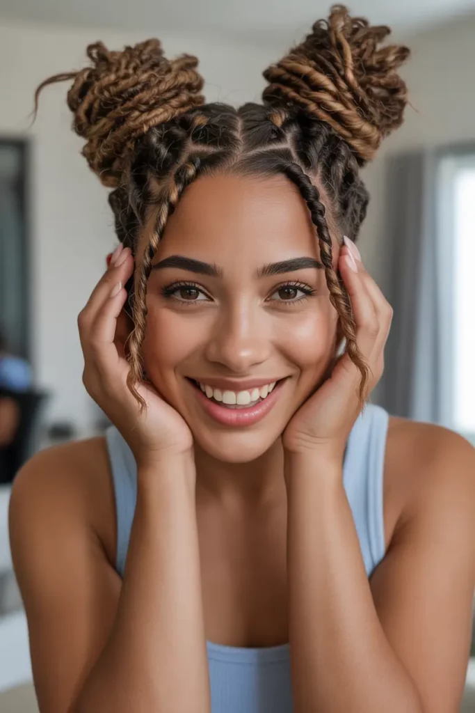 Short Locs with Space Buns