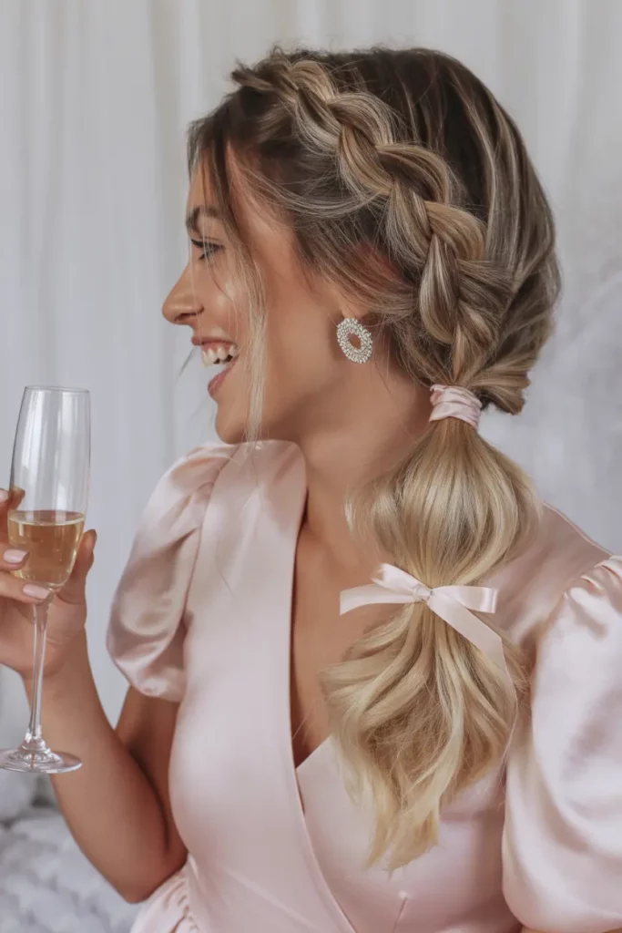 Side Braid with Wavy Ponytail