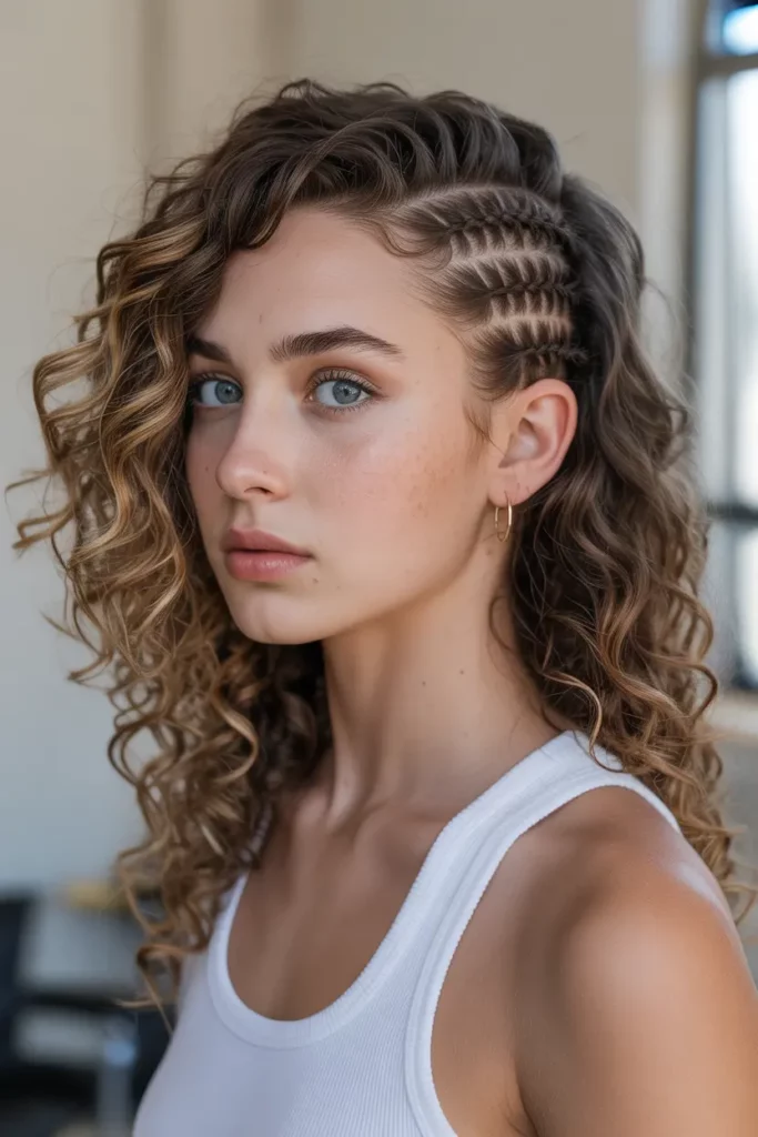 Side-Swept Baby Braids With Natural Curls