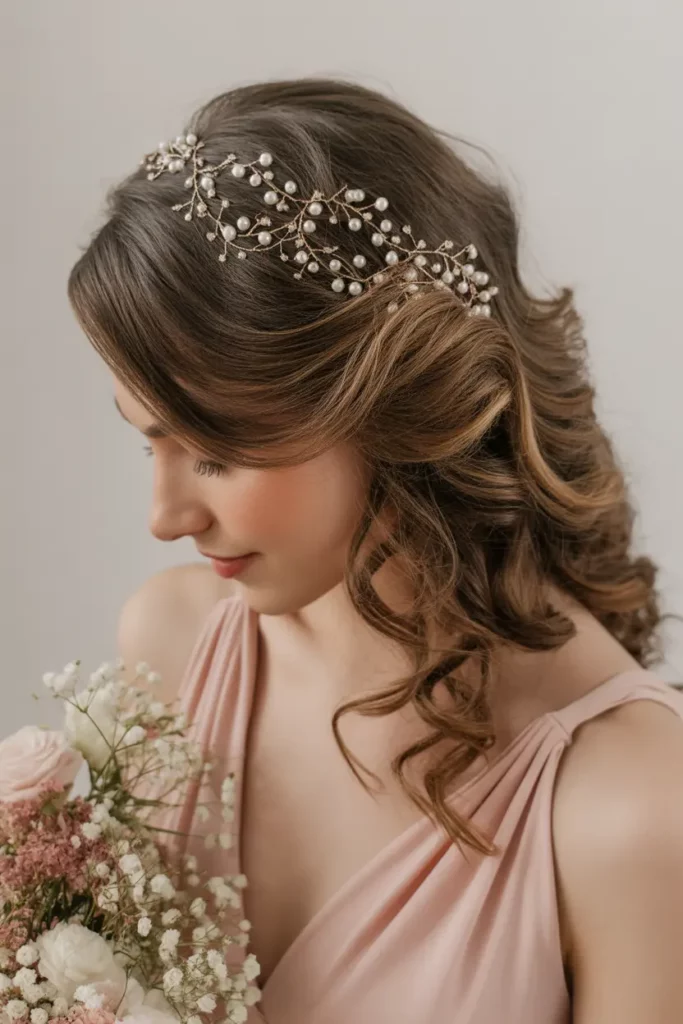 Side-Swept Curls with Hair Vine