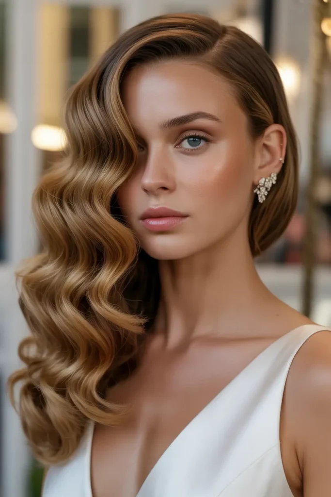 Side-Swept Hollywood Curls