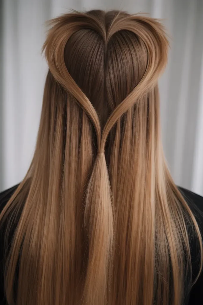 Sleek Straight Hair with Heart-Shaped Parting