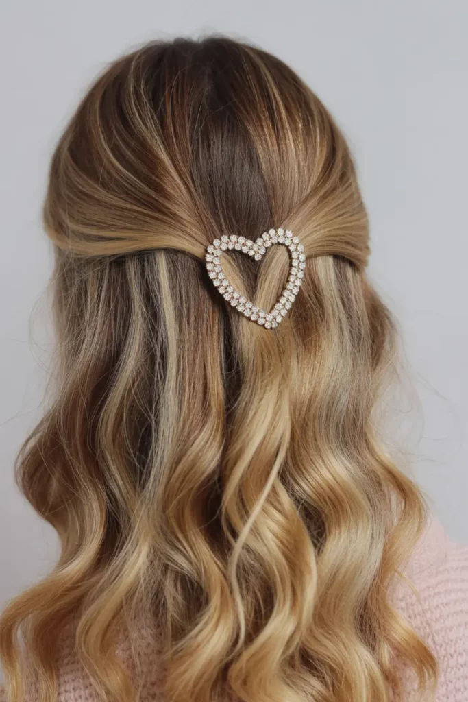 Soft Beach Waves with a Heart Barrette