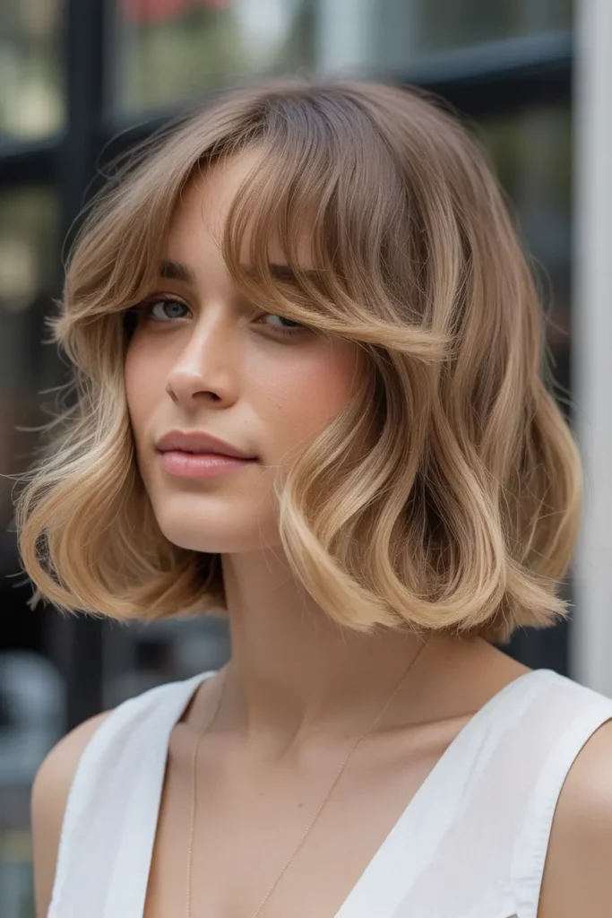Soft Layered Bob with Curtain Bangs
