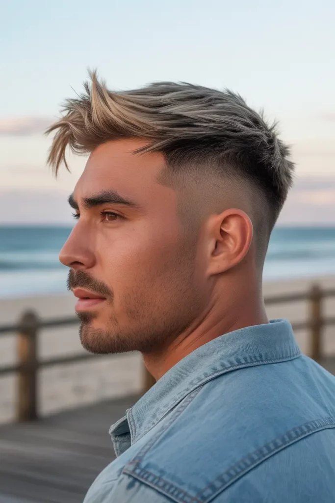 Taper Fade Mullet with Highlighted Tips