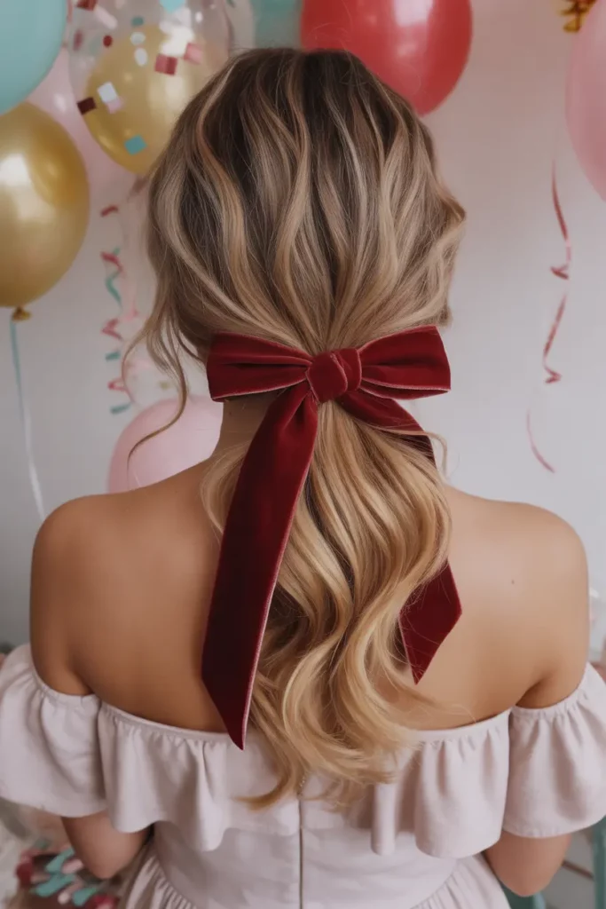 Textured Low Ponytail with Statement Bow