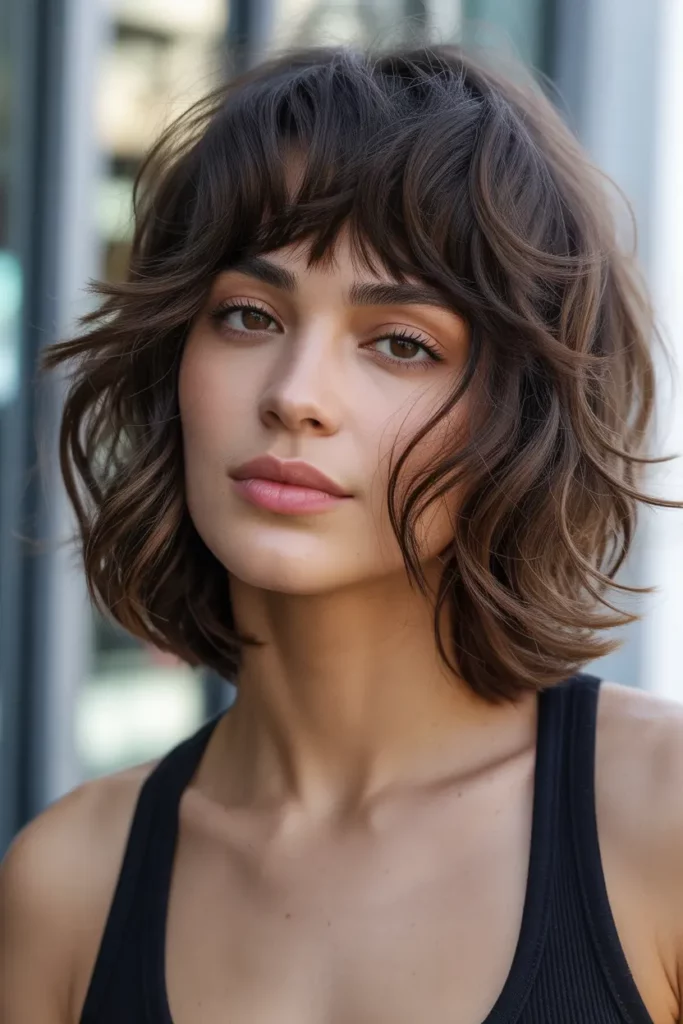 Tousled Shaggy Lob with Bangs